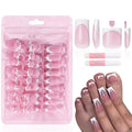 French Press On Nails and Toenails Set with 2 Nail Glue, 60Pcs White Square 15 Sizes Medium Thick Soft False Toenail Extension, Full Cover Stick on Acrylic for Women Nail Art DIY