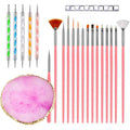 22PCS Nail Art Tools Kit, Nail Brushes Set with Dotting Tools, Palette, Transparent acrylic pen holder, Professional Nail Design Brushes for Nail Painting, Drawing, Detailing - Pink