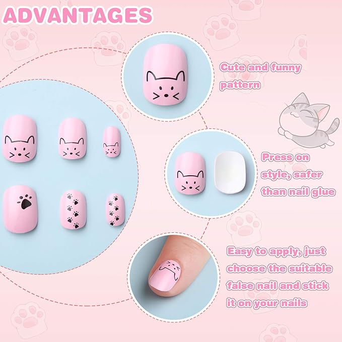 120 Pieces Kids Press on Nails Children Fake Artificial Nails Girls Full Cover Short False Christmas Fingernails for Girls Kids Design Decoration(Cute Theme)