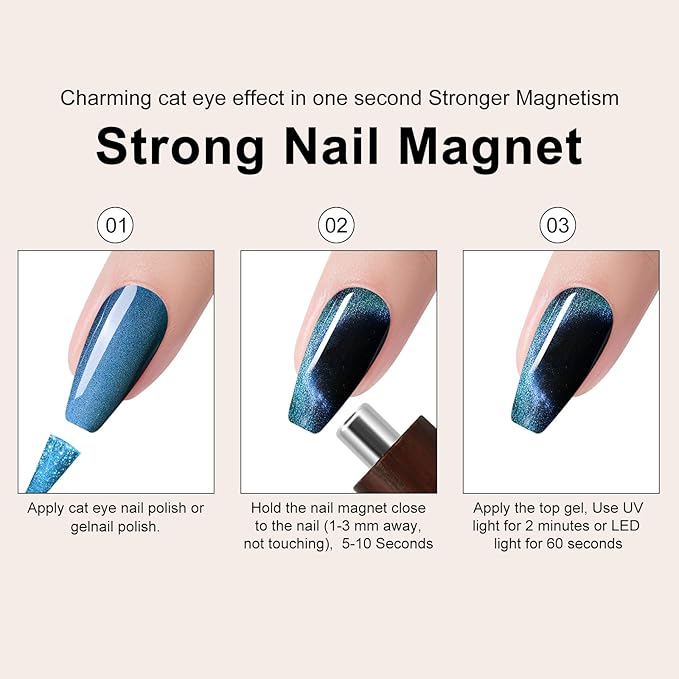 Multifunctional Nail Magnet,Cat Eye Magnetic for Nails,Detachable Design with Solid Wood Shell Protection,Strong Magnet for nails Salon Art Tools(Walnut Black)