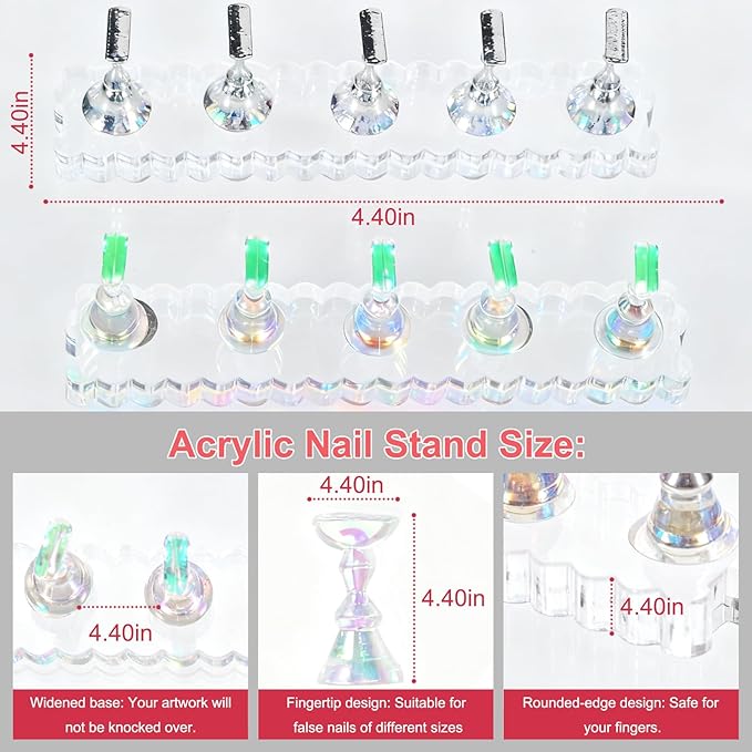 Magnetic Nail Display Stand - Acrylic Nail Holder for Painting, Press On Nail Stand with Strong Magnets, Nail Art Practice Hand Stand