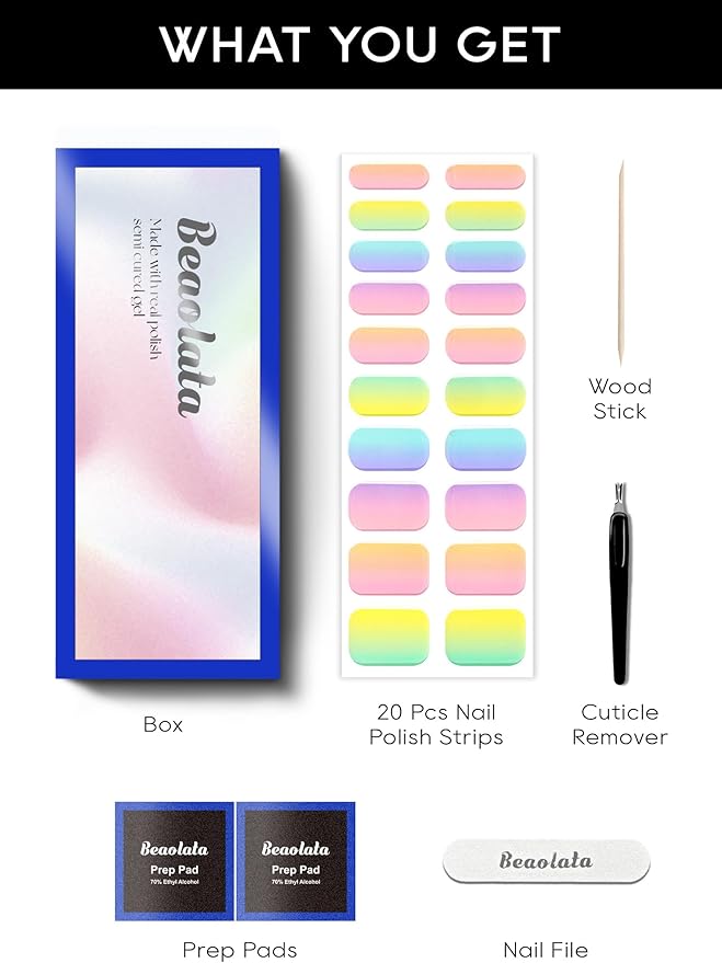 Semi Cured Gel Nail Strips - UV Light Gel Nail Stickers - 20 Long Lasting Salon Quality Wraps (Confetti Yellow)