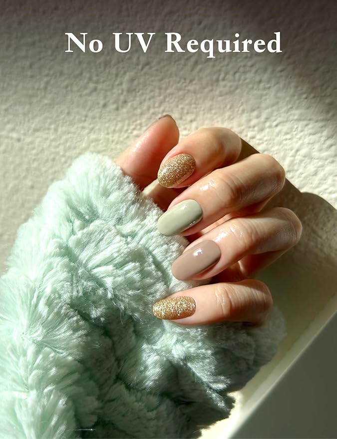 Nail Polish Strips, 44PCS Salon Quality Wraps with Top Coat, Long Lasting Gel Nail Stickers for Women Easy Apply& Remove (Autumn Brwon&Gloden)