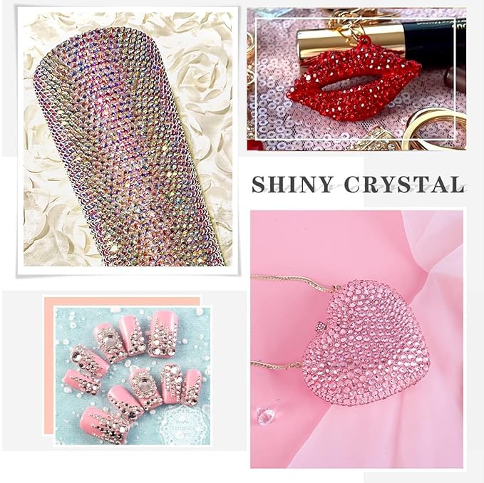 Novani Rhinestones 288pcs Glass Rhinestones Crystal Flatback Gemstones for Crafts Nails Makeup Bags and Shoes Decoration (SS34, Pink)