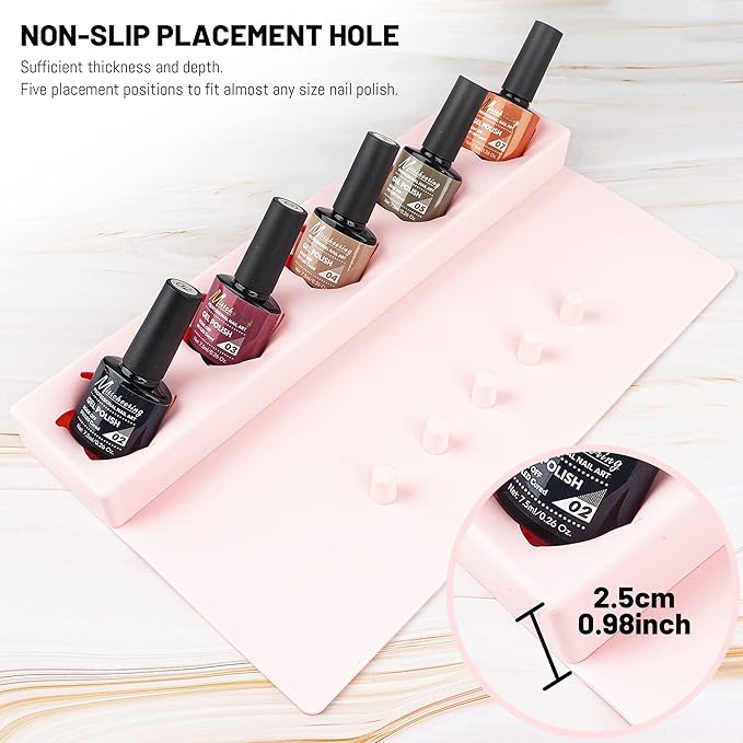 Nail Polish Holder Silicone Fingernail Painting Tools, Nail Polish Organizer with Fixed Finger Anti-Spill Bottle Stand and Finger Separators for Pedicure Manicure Pink