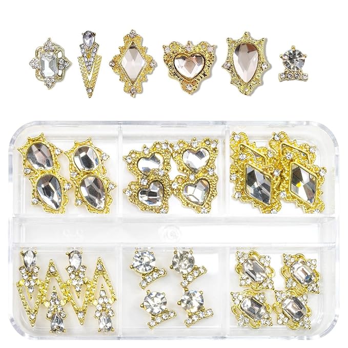 24pcs Crystal Clear Nail Rhinestones Luxury Nail Charms Crystal White Heart Charms for Nails 3D Big Nail Gems Diamonds Jewelry Stones Alloy Nail Art Studs Nail Art Decor w Box for Arylic Nails Crafts