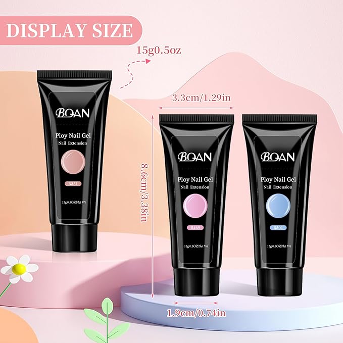 BQAN Poly Nail Gel Kit - 6 Colors Builder Gel for Long-Lasting Nail Extensions | 15ml Each | Salon-Quality DIY & Home Use | Low Odor