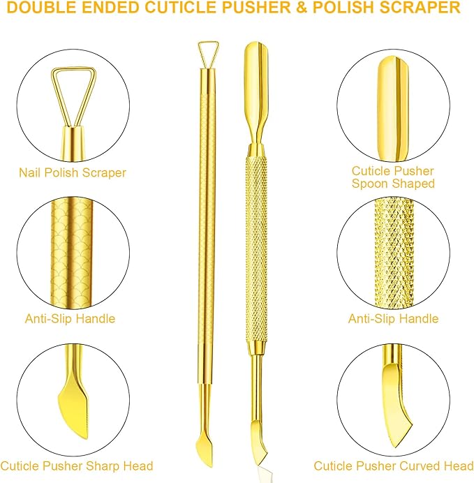 Mudder Acrylic Nail Clippers Kit False Nails Tips Cutter Professional Cuticle Trimmer Nipper Cutter Pusher Remover Stainless Steel Manicure Pedicure Art Tools Set Salon Home(Golden)
