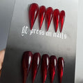 Luxury Press on Nails Long Curved Stiletto Handmade Eagle Claw Unique Reusable ABS Material Red Fake Nails Dragon Claw False Nails with Designs Cat Claw Glossy Glue on Nail Thick Acrylic Nail(S)