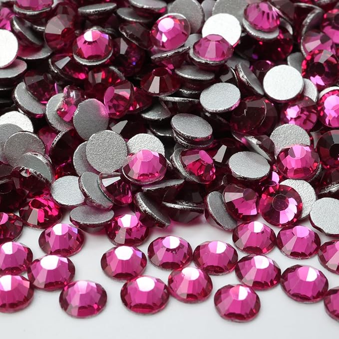 Flatback Glass Rhinestones,Bedazzler Gems 1440pcs Non Hot fix Rhinestones for Nail Charms Crafts Clothes Tumblers,Fuchsia,SS10