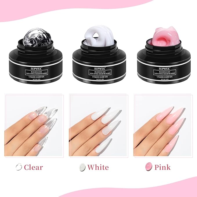 Solid Builder Gel for 3D Nail Art Extension Gel Non Stick Hand Sculpture Hard Gels with Dual Form Flower Strengthen for Home DIY Nails Salon Lamp Cure Require 30g(1oz)