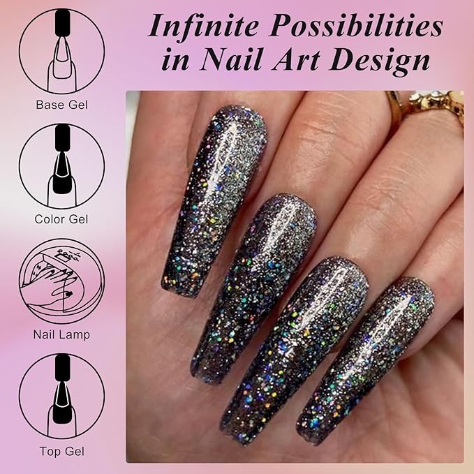 MEET ACROSS 9 Colors Gel Nail Polish + 3PCS Function Gel Nail Polish Kit,Fashion Nail Art Set Design Gifts for Women Manicure Salon (SET23, 12pcs)