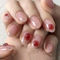 Oval Press On Nails Short – Pink Glitter Jelly Fake Nails with Cherry Accent, Glossy Acrylic Stick On Nails, Reusable 24PCS False Nails Kit with Glue & Tools for Women