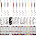 Gel Liner Nail Art Set 12 Colors Gold Black Glitter with Thin Brush Soak Off UV/LED Gel Nail Polish Liner at Home Salon DIY Manicure Gift for Women