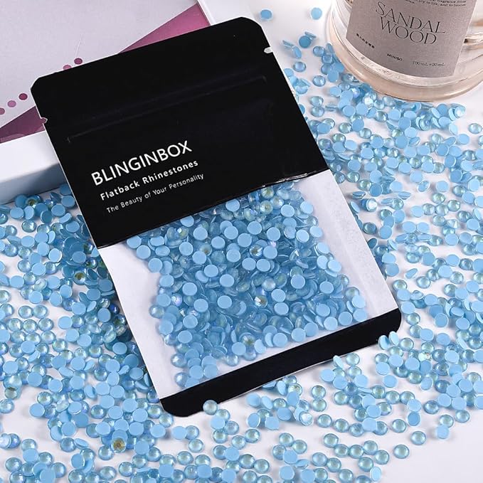 Blinginbox Flatback Rhinestones Round Gems, 288pcs Luminous Series Glass Stones Neon Gems Non Hotfix Crystal Rhinestones for Nail Charms Crafts Clothes Tumblers,Ice Blue AB Luminous,SS30.