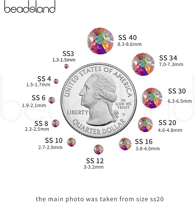 Beadsland 576pcs Flat Back Crystal Rhinestones Round Gems for Nail Art and Craft Glue Fix, Crystal AB, SS30,6.3-6.5mm