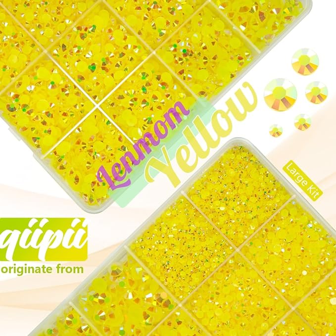 Lemon Yellow AB Resin Rhinestones w B7000 Glue for Bedazzling Crafting 2mm-6mm Citrine Flatback Jelly Stones Diamonds Gems Bedazzler Kit Charms for Nails Face Makeup Tumblers Bottles Crafts