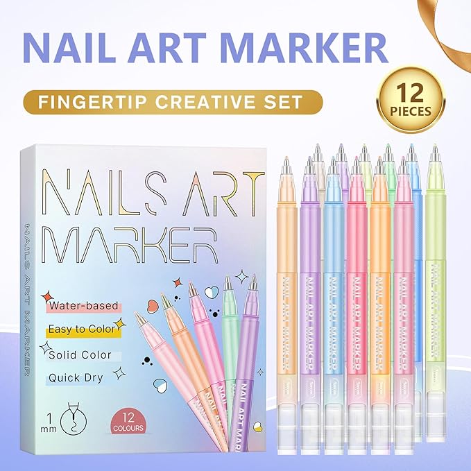 12 Colors Nail Art Pens Set, 2026 New Markers Polish Pen for 3D Nail Art Tools for Dotting Drawing Painting Point Liner DIY 7-14 Days Delivery (3SET)