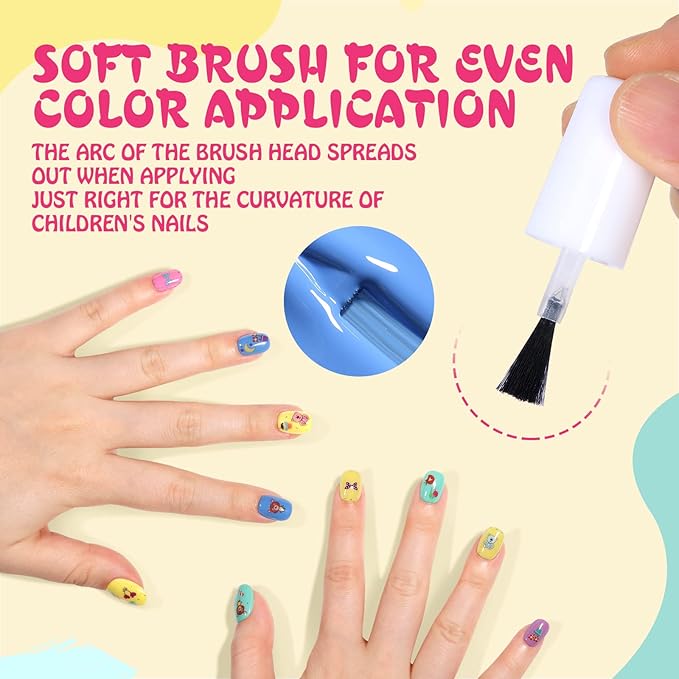TOMICCA Kids Nail Polish Set - 12 Candy Rainbow Colors Non Toxic Water Based Odorless Peel Off Quick Dry Natural Safe for Toddler Parties & Birthday Girls (Ages 3+)