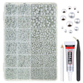 2 Styles Silver Flatback Pearls w B7000 Glue for Bedazzling Crafting 3-10mm Half Round Pearl Bedazzling Beads Gems Bedazzler Kit for Nails Face Eyes Makeup Tumblers Bottles Crafts Shoes Phones﻿