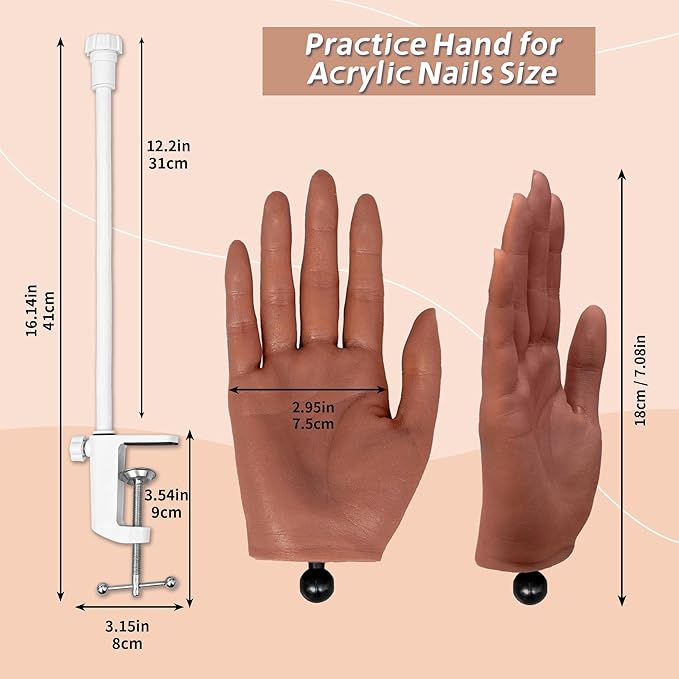 Practice Hand for Acrylic Nails,Silicone Nail Practice Kit for Hands,with Flexible Bendable Fingers,Nail Art Gel Polish Practice, Manicure Supplies for Beginners