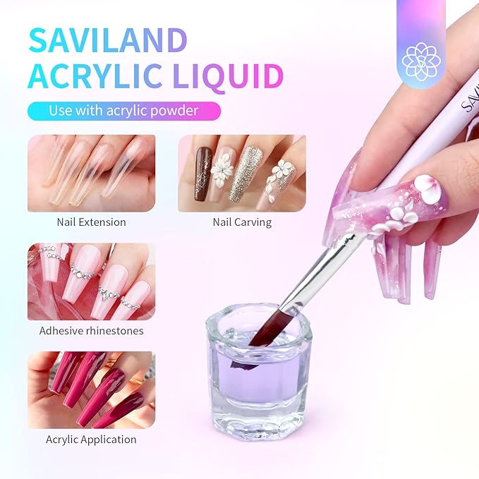 SAVILAND 4.06 oz Monomer Acrylic Nail Liquid – 120ml Acrylic Liquid for Acrylic Powder Non-Yellowing Formula for Acrylic Nails Application Nail Extension & Carving Nail Starter Home DIY