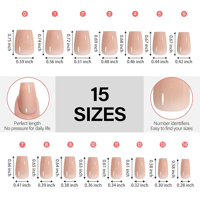 AILLSA RealFit Natural Color Short Coffin Press On Nails 4 in 1 Pre-applied Tip Primer, No Need to File Easy to Apply Long Lasting False Nail for Salon Home DIY Gifts 150 PCS