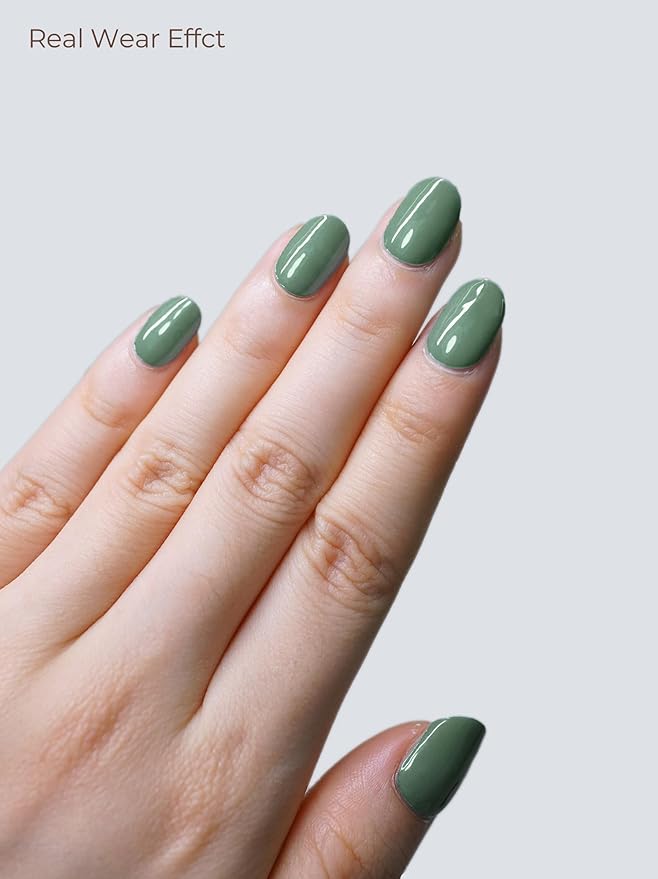 Semi Cured Gel Nail Strips - UV Light Gel Nail Stickers - 20 Long Lasting Salon Quality Wraps (Sage Green)
