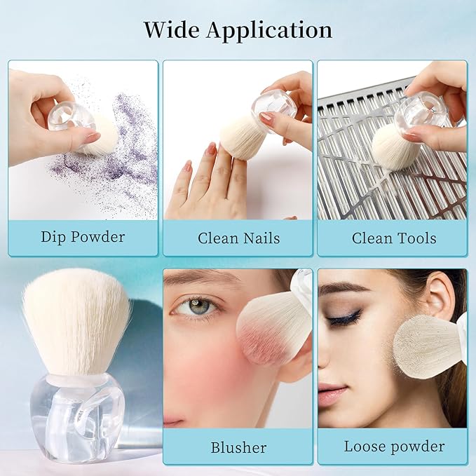 BQAN Nail Dust Brush Nail Art Dust Powder Remover Brush Nail Arts Dust Cleaner Brush Soft Kabuki Cleaner Brush for Makeup or Acrylic UV Gel Nail Arts (Transparent)