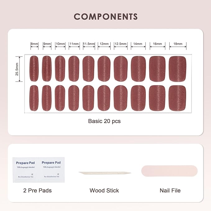 Semi Cured Gel Nail Strips – Real Gel Nail Polish Wraps for Brittle Nails | Long Lasting Easy Peel-Off Removal | Hema-Free | 20-Piece Glitter Cat Eye Warm Orange Salon Kit with File & Stick