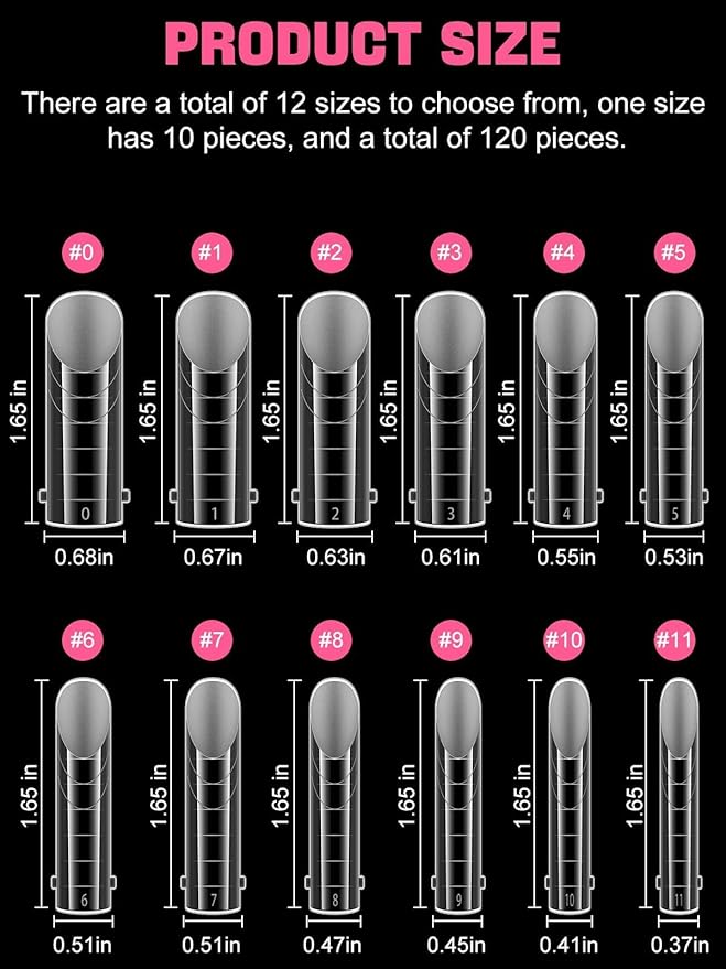 EBANKU 120Pcs Matte Dual Nail Forms, Poly Gel Nail Molds Square Clear Full Cover Coffin Nail Tips Extension Forms 12 Sizes for Gel Manicure Nail Art Design Salon&DIY