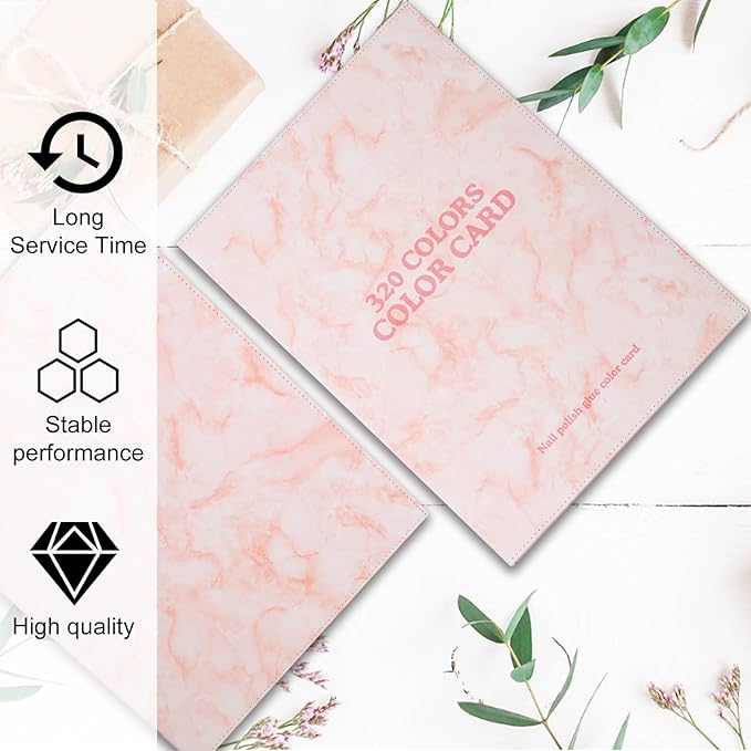 320 Nail Color Book,with 480 Flase Tips & 1-400 Number Sticker Labels,Leather Professional Nail Color Swatches Book for Polish UV Gel(Pink)