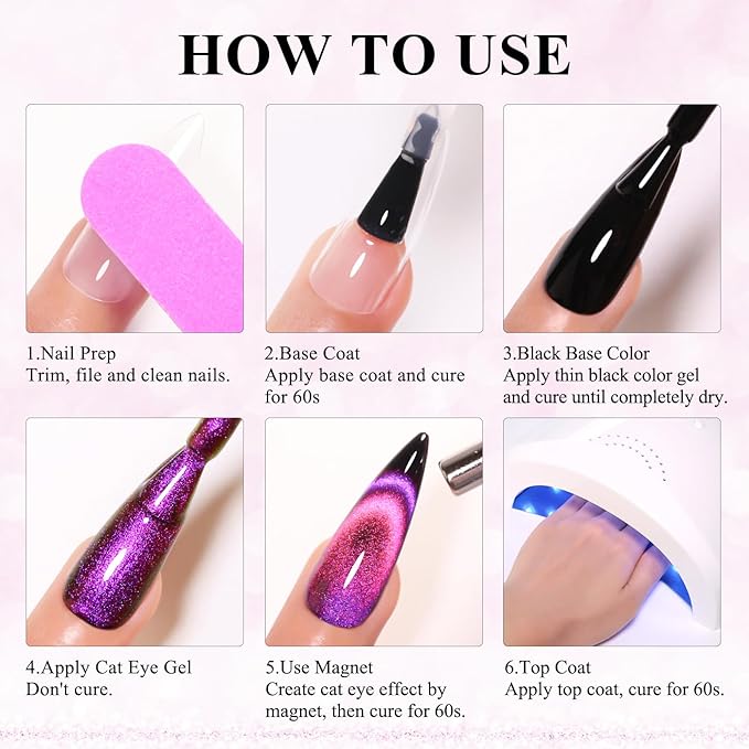 Imtiti 9D Cat Eye Gel Nail Polish, 15ML Purple Chameleon Holographic Glitter Cat Eye Gel Polish with Magnet UV LED Magnetic Gel Nail Polish Sparkly Home DIY Manicure Nail Salon Kit