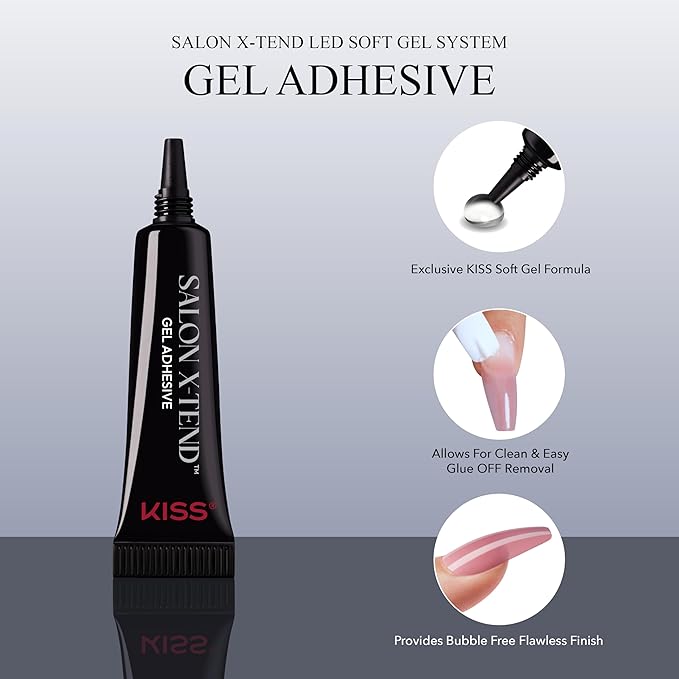 KISS Salon X-tend, Press-On Nails, Nail glue included, Tone', Medium Pink, Long Size, Coffin Shape, Includes 30 Nails, 5Ml Led Soft Gel Adhesive, 1 Led Lamp, 1 Prep Pad, 1 Manicure Stick, 1 Mini File