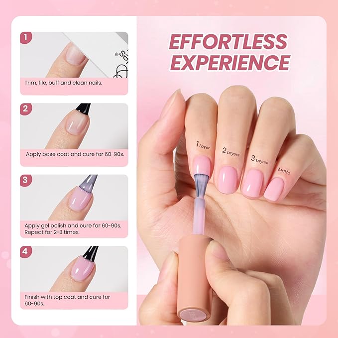 Beetles Pink Gel Nail Polish Set, 8 Colors Nude Pink Jelly Gel Polish Shimmer Glitter Sheer Transparent Effect Classic Neutral Nail Polish Soak Off UV French Nail Art Salon Gift Manicure for Women