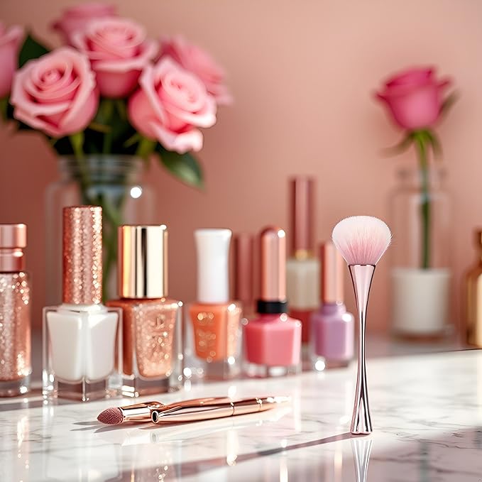 Rose Gold Nail Art Dust Powder Remover Brush, Nail Art Dust Cleaner Brush, Soft Cleaner Brush for Makeup, Nail Dust Brush for Acrylic Nails Manicure Brush for Women Birthday Gifts
