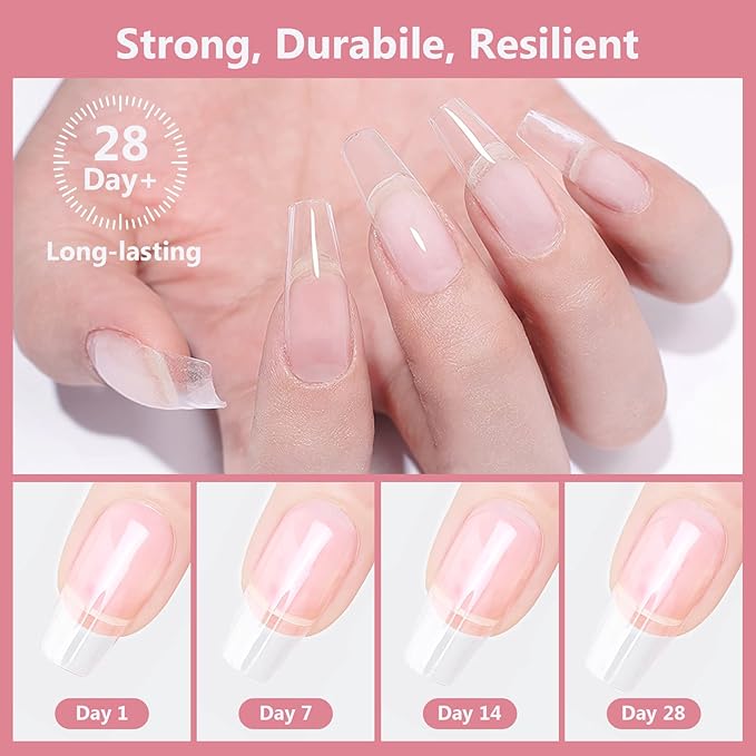 X&D Gel Nail Polish Kit UV Polygel 2 Bottles Quick Dry 100g Natural Clear Color Nail Extension with Nail Forms, Nail File, Acrylic Nail Sable Brush (2PCS Transparent)