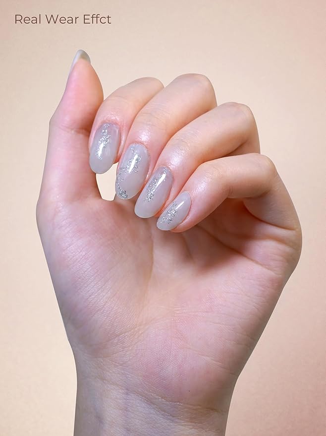 Pre Cured Gel Nail Strips - 44PCS Salon Quality Gel Nail Stickers - Long Lasting Polish Wraps for Women no UV Light Needed Easy Apply & Remove (Midnight White)