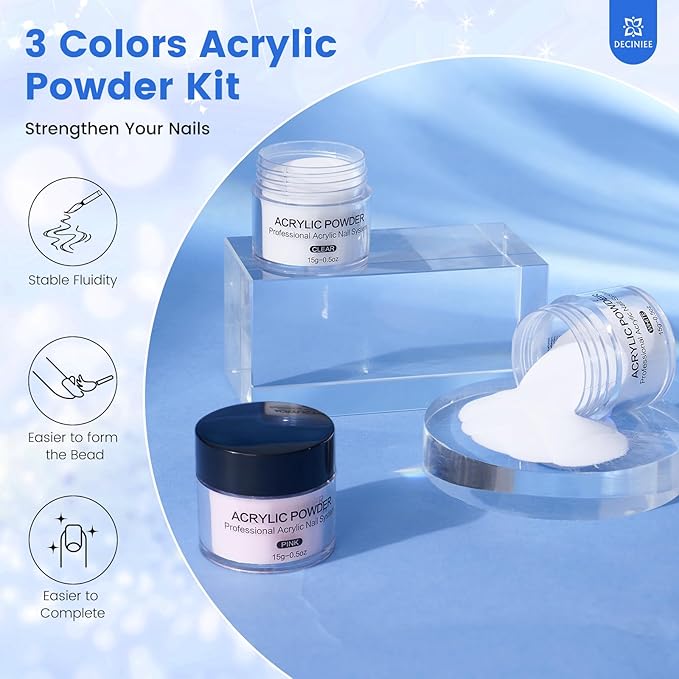 Nail Kit for Beginners with Everything: Professional Nail Acrylic Powder Liquid Set with Practice Finger Drill U V Light in Makeup Bag for Women Salon Home (Silver)
