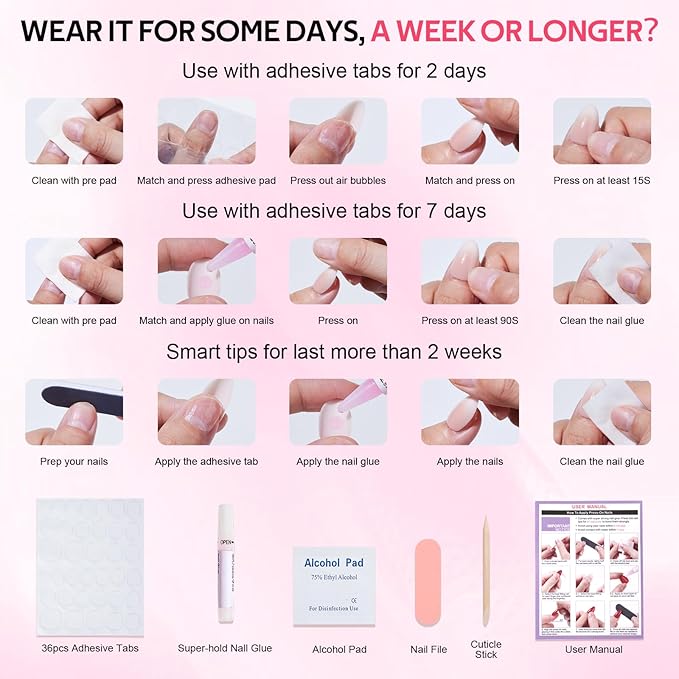 Findigit Press On Nails Short French Tip - Short Soft Gel Press On Nails with Nail Glue, Fit Natural Reusable Stick On Nails in 16 Sizes - 32 Fake Nails Kit,Jelly French