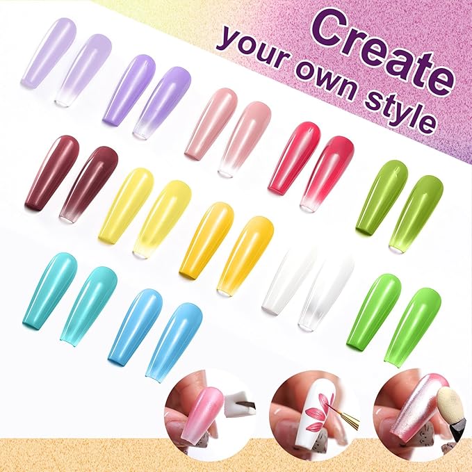 Gradient Painting Gel Set, 12 Colors Ombre Gel Nail Polish with 6 Aurora Multi-Purpose Brushes for Ombre Nails Aura Nails French Manicure Soak Off UV I Plate of Macaroons