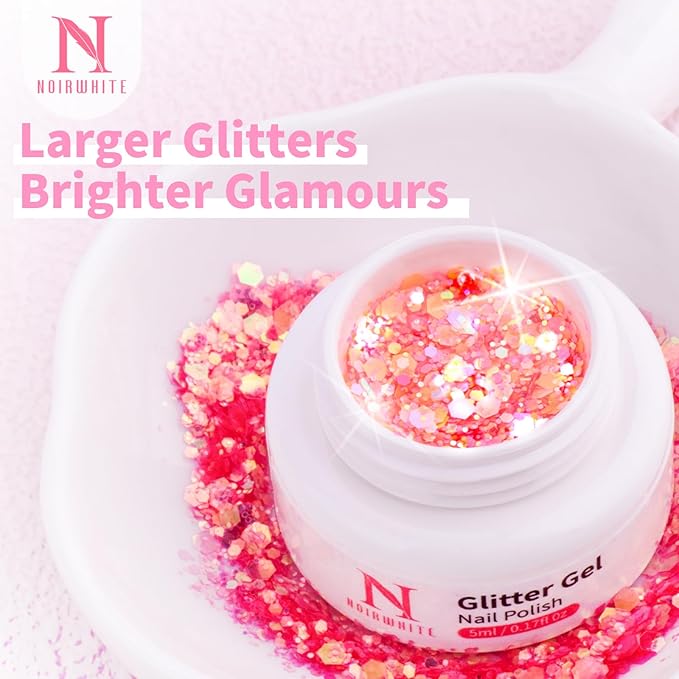 Glitter Gel Nail Polish Set -12 Colors Sparkle Sequins Gel Polish Resplendent Colorful Trendy Translucent Glitter Solid Nail Polish Kit Soak Off UV LED for Home DIY Salon with Brush