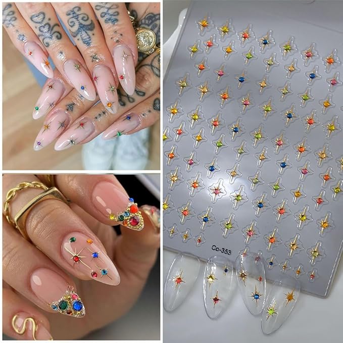 Star Nail Sticker Decals Colorful Nail Decals 5D Embossed with Design Nail Art Stickers Self Adhesive Independence Day Nails Artt Decal for Women Girls Kid Manicure Supply Decoration Accessories