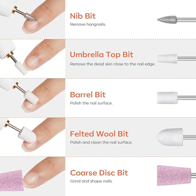 Modelones 24 Pcs Nail Drill Bit Set, 3/32” Ceramic Diamond Carbide Nail Drill Bits, Acrylic Gel Nail Bit Kit, Cuticle Remover Bits for Acrylic Gel Dip Powder Nail Manicure Pedicure