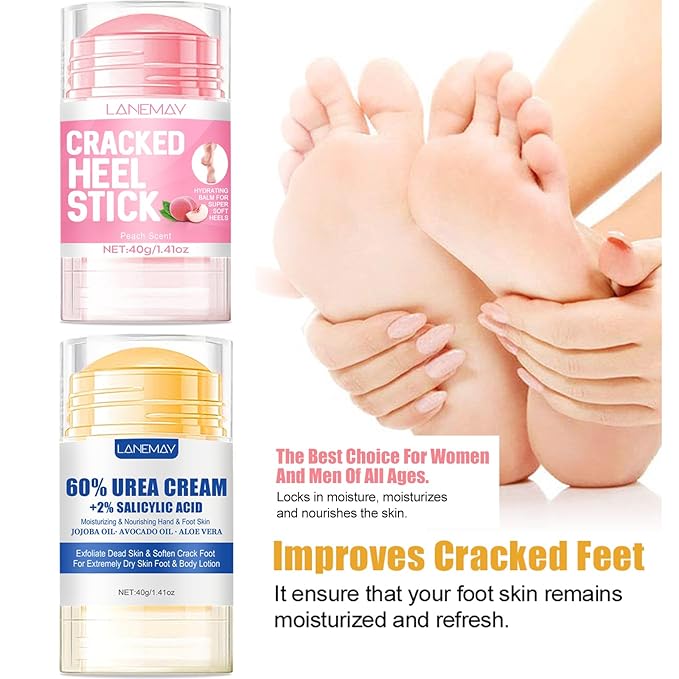 2Pcs Urea Cream 60% for Feet & Dry Cracked Skin, Cracked Heel Repair Stick Maximum Strength Moisturizing Foot & Hand Balm, Repair Creams for Dry Feet, Knee, Elbow and Hand