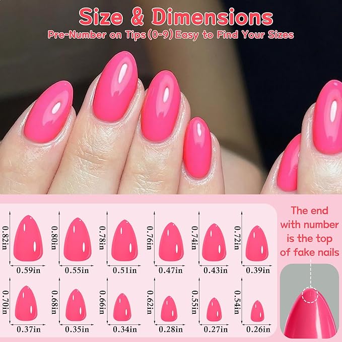 120pc Hot Pink Almond Press on Nails Short Fake Nails Press ons for Women Acrylic Nails Press on Nails&Glue Tabs, Short Pink Press on Nails Almond False Nail Stick on Artificial Fingernail