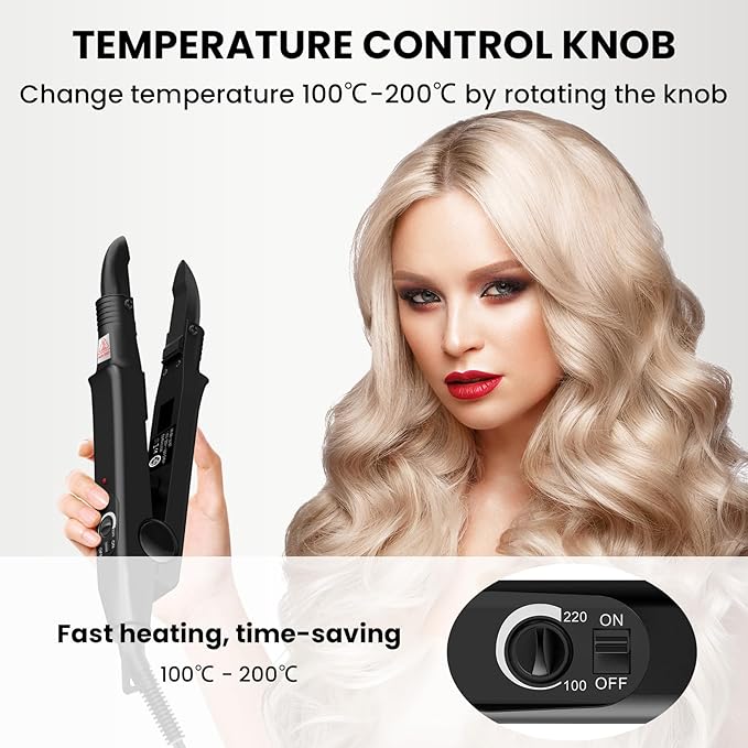 TopWigy Professional Hair Extension Tools, Ktip Extensions Tools Kit Hair Connector Fusion Heat Iron Connector Wand Temperature Adjustable Melting Tool