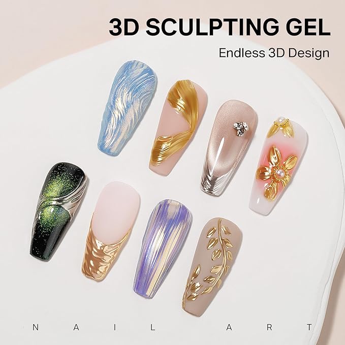 MIZHSE Cream 3D Nail Gel with Chrome Nail Powder Sculpting Gel for Nails Art No Wipe Clear Painting Gels Polish Nails for Painting Rhinestone Decoration Sculpture U V LED Curing Requires