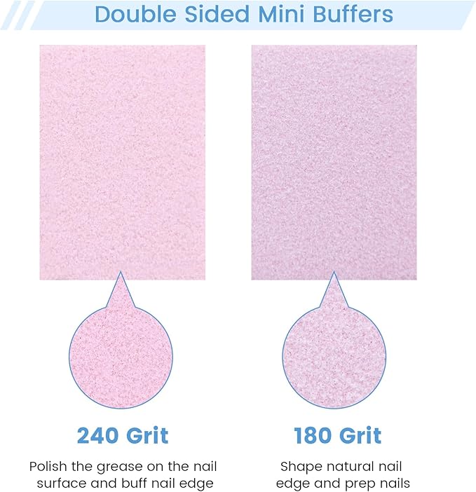 Nail Buffer Block, 100 PCS Mini Buffers, 2 Way Fine Grit 180/240, 1.3 inch Long, Small Buffing Kits for Nail Gel Polish, Acrylic & Press-On Nails Prep, Pedicure & Manicure, Pink