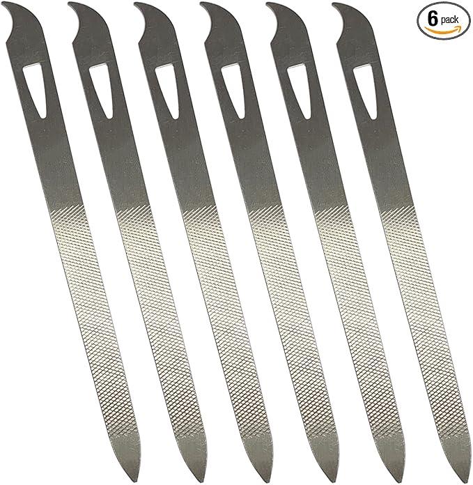 Nail Files for Natural Nails (6 Pack), Metal Nail File 5.5’’ Stainless Steel Thin Durable Nail Filer with Curved Sharp Pointed Tip Double Sided Manicure Pedicure Toenails Tools